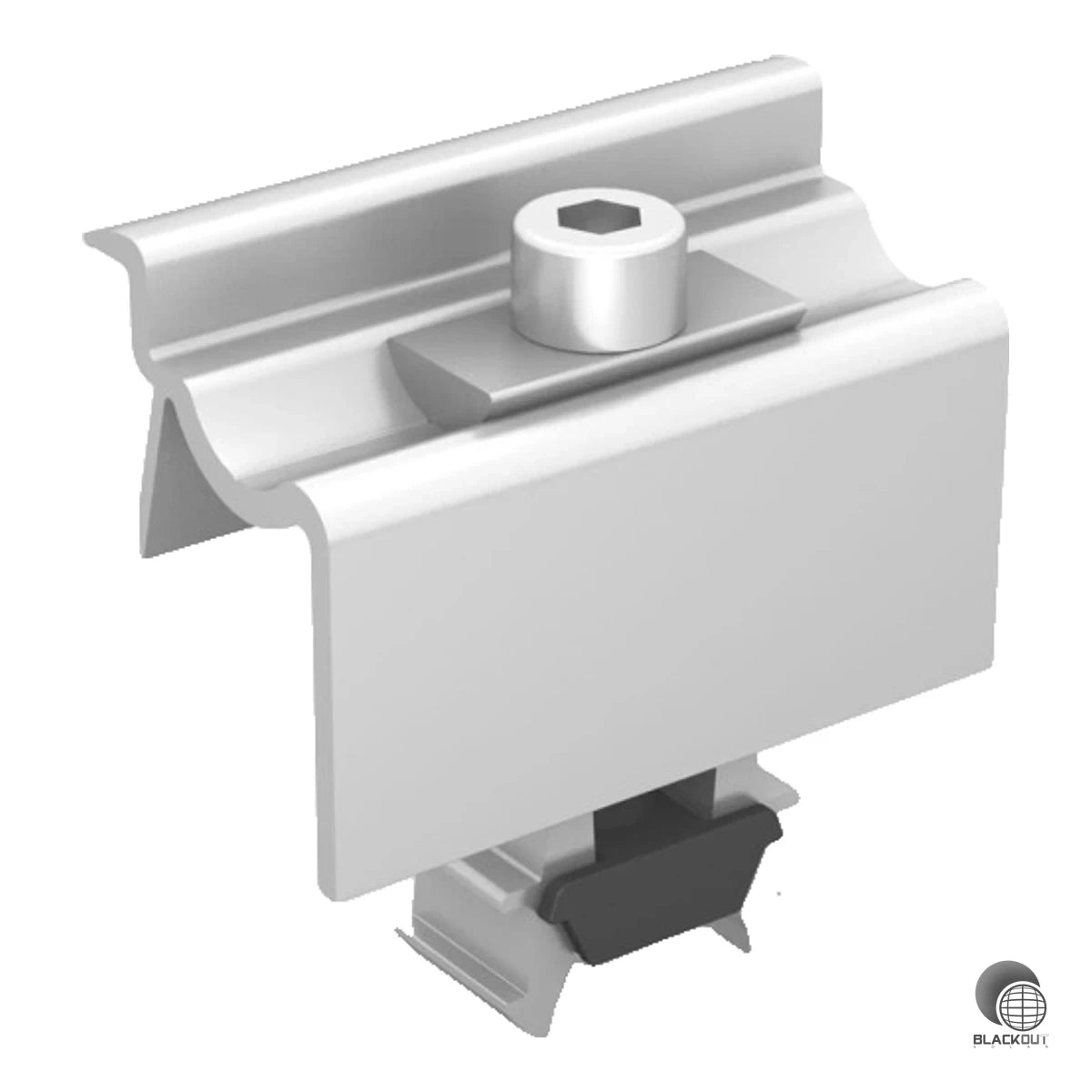 Universelle Endklemme mit Klickfunktion zur schnellen Fixierung von Solarmodulen mit 30–42 mm Rahmenhöhe. Komplett-Set inkl. Edelstahl-Befestigungsmaterial aus Aluminium EN AW 6063 T66.