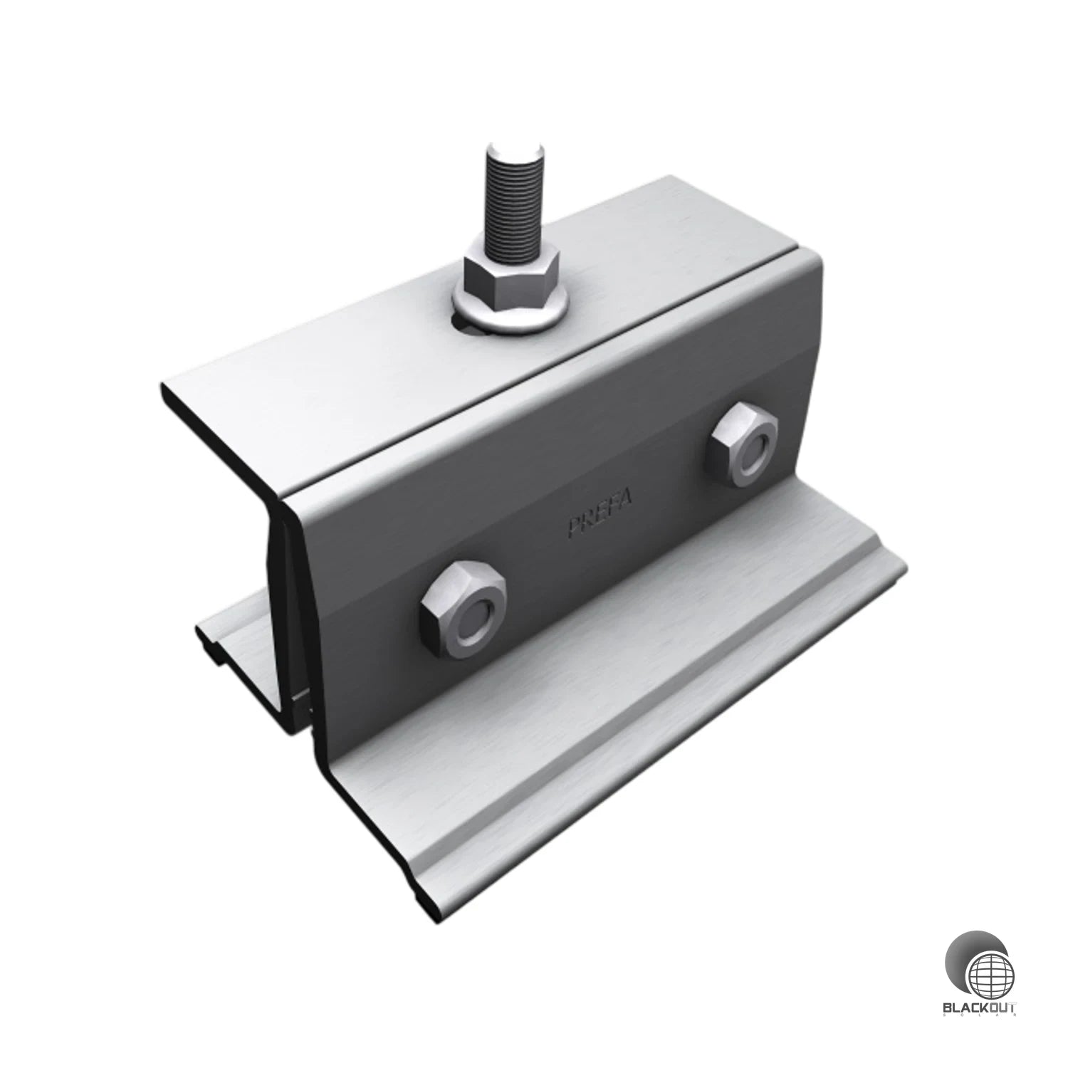 Aluminium-Solarhalter für die durchdringungsfreie Montage von PV-Modulen auf PREFALZ-Stehfalzdächern – flexibel einsetzbar dank vario-Ausführung.