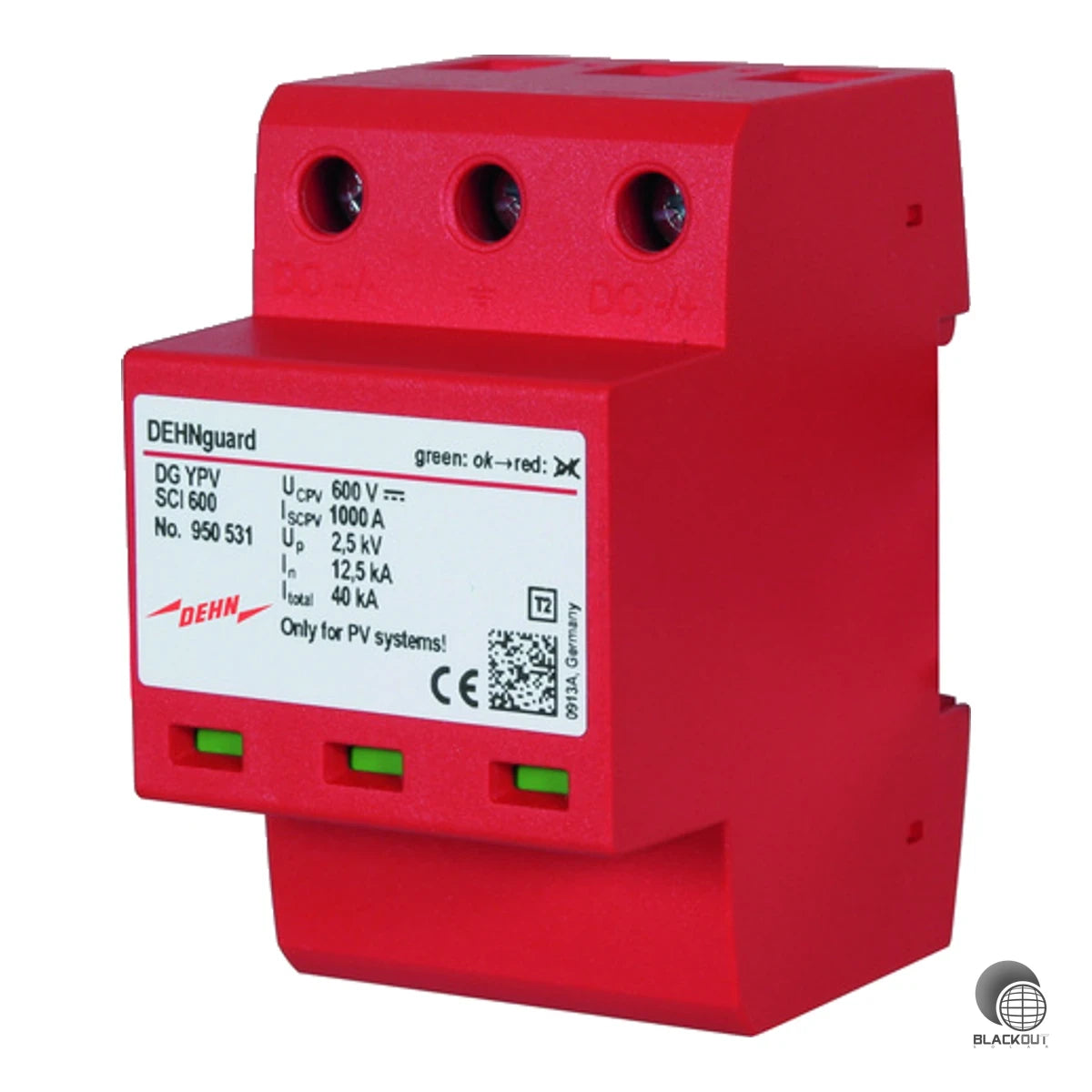 Mehrpoliger Überspannungsableiter Typ 2 für PV-Anlagen bis 600 V DC mit patentiertem SCI-Prinzip – schützt Photovoltaik-Systeme zuverlässig vor gefährlichen Überspannungen.