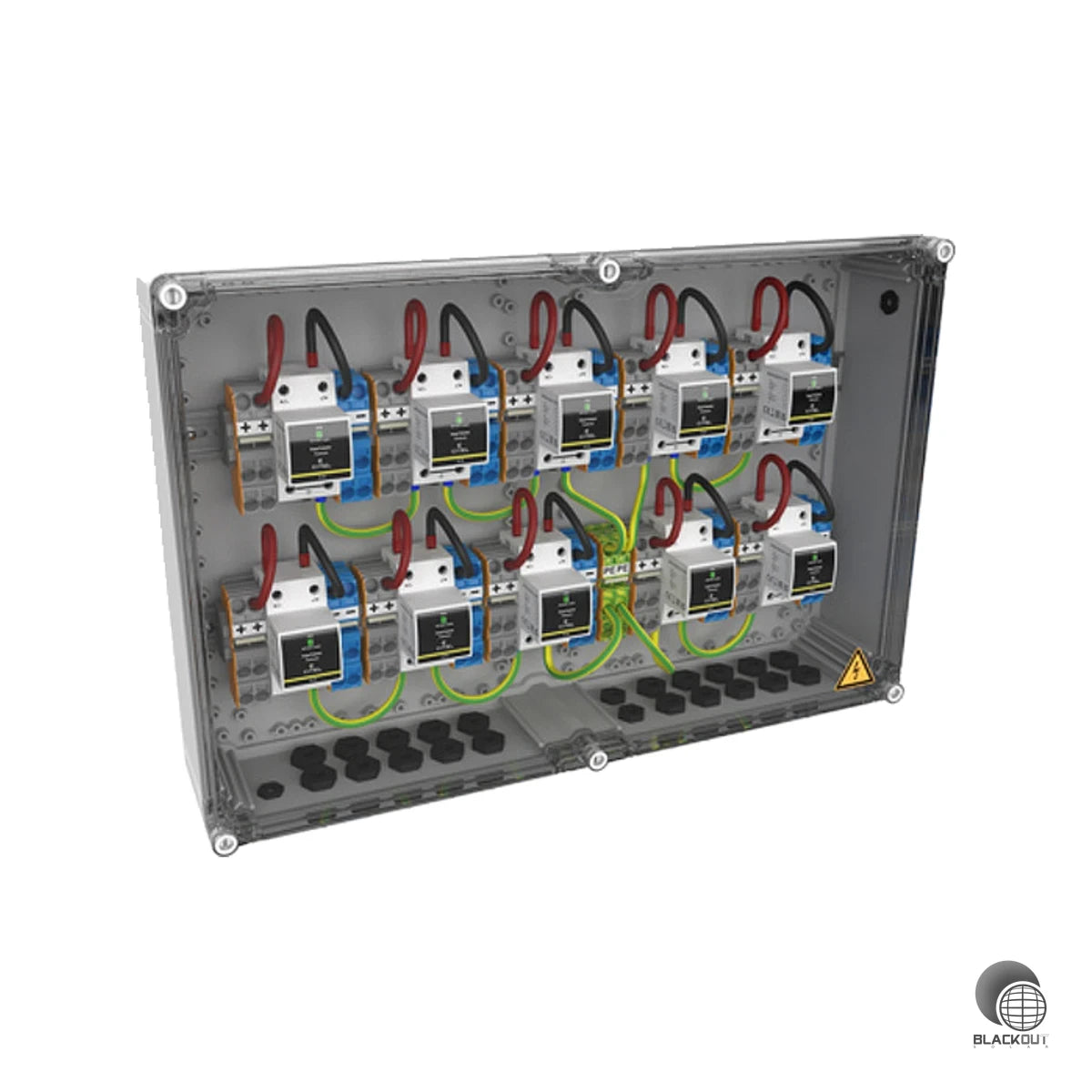 Kompakter DC-Generatoranschlusskasten der XS-Serie von Citel für PV-Anlagen mit 10 MPP-Trackern und 4 Strings — inklusive integriertem Überspannungsschutz Typ 2+3 bis 1000 V DC.
