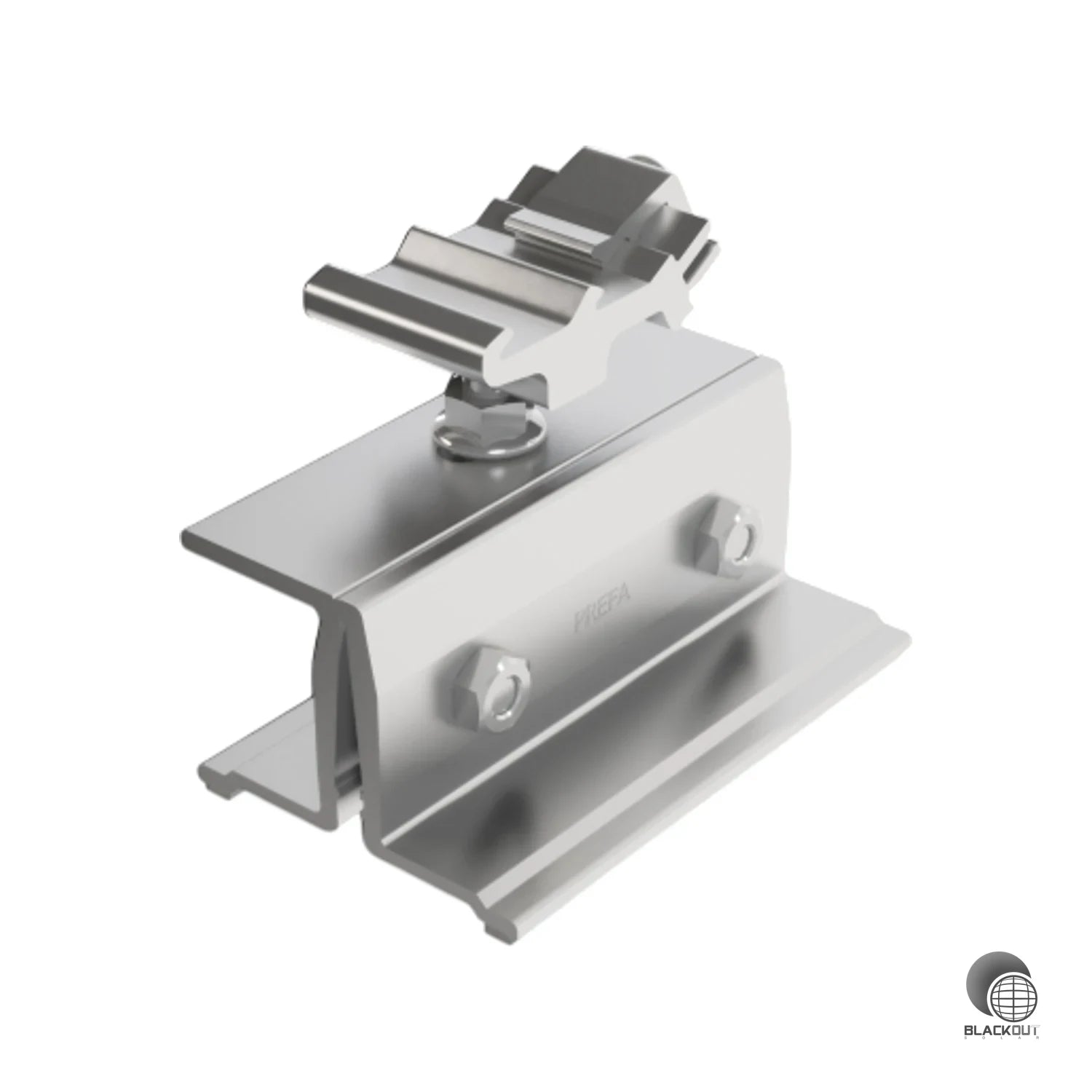 Aluminium-Solarhalter für die sichere Montage von PV-Modulen auf Prefalz-Schrägdächern — direkt aus dem PREFA PREVARIO Solarmontagesystem.