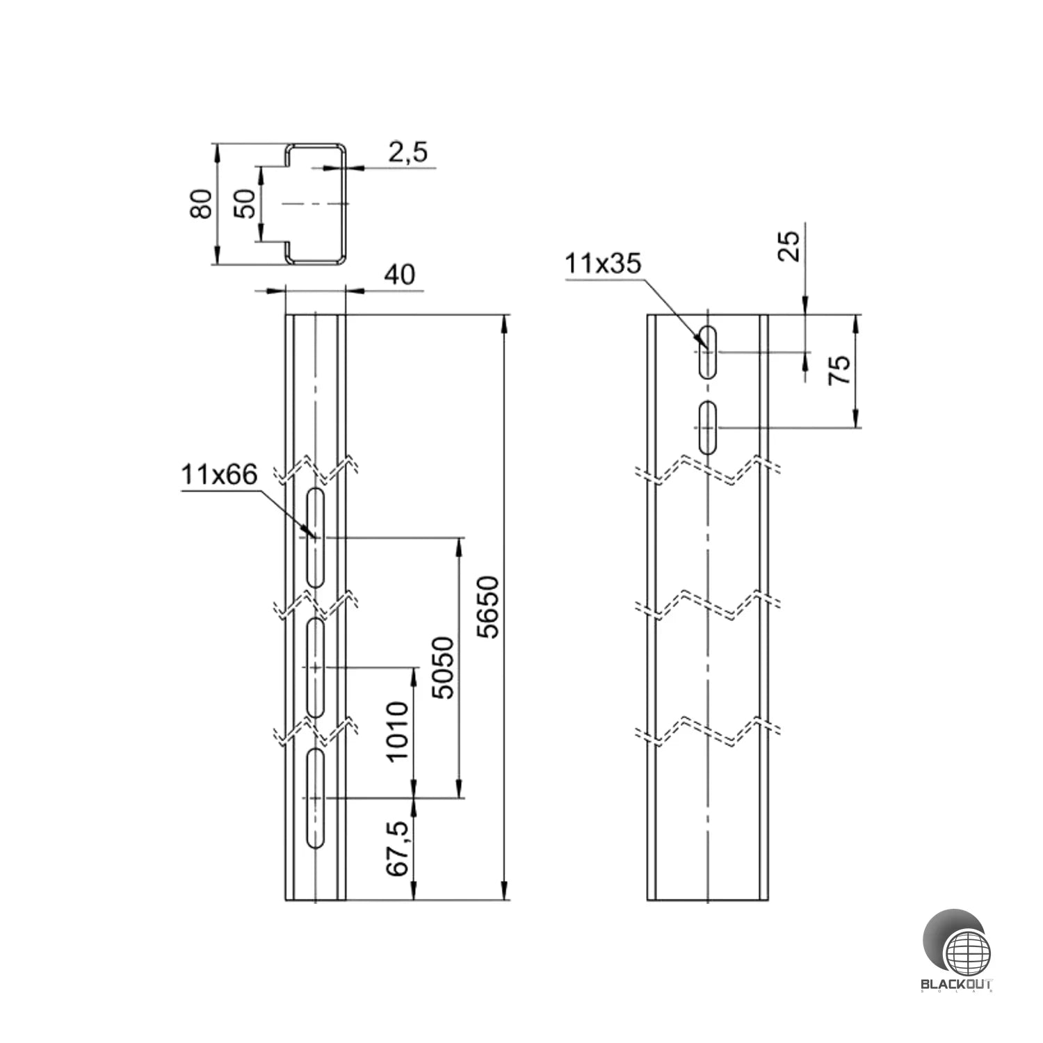 OBO Bettermann Trägerprofil Freiflächensystem 40×80mm, 5650mm
