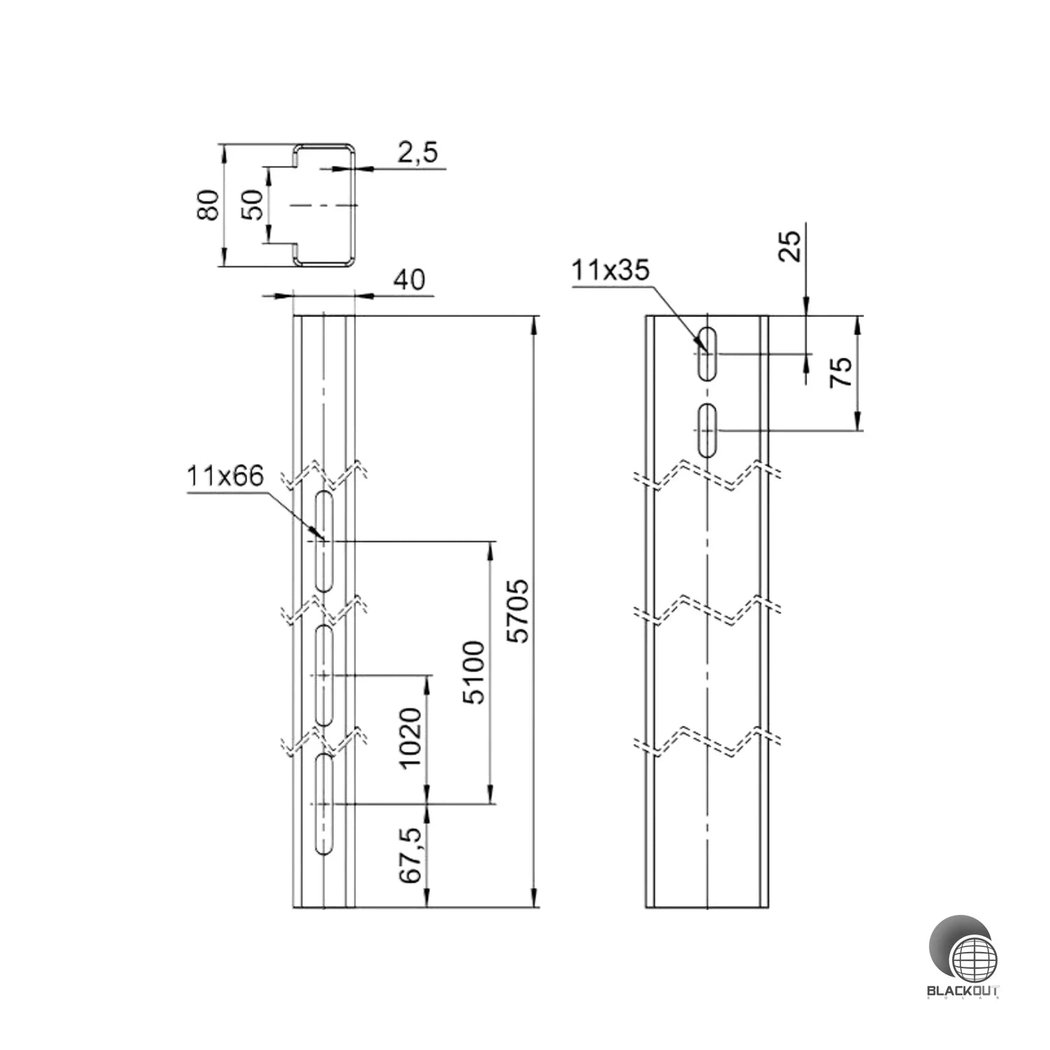 OBO Bettermann Trägerprofil Freiflächensystem 40×80×5705 mm