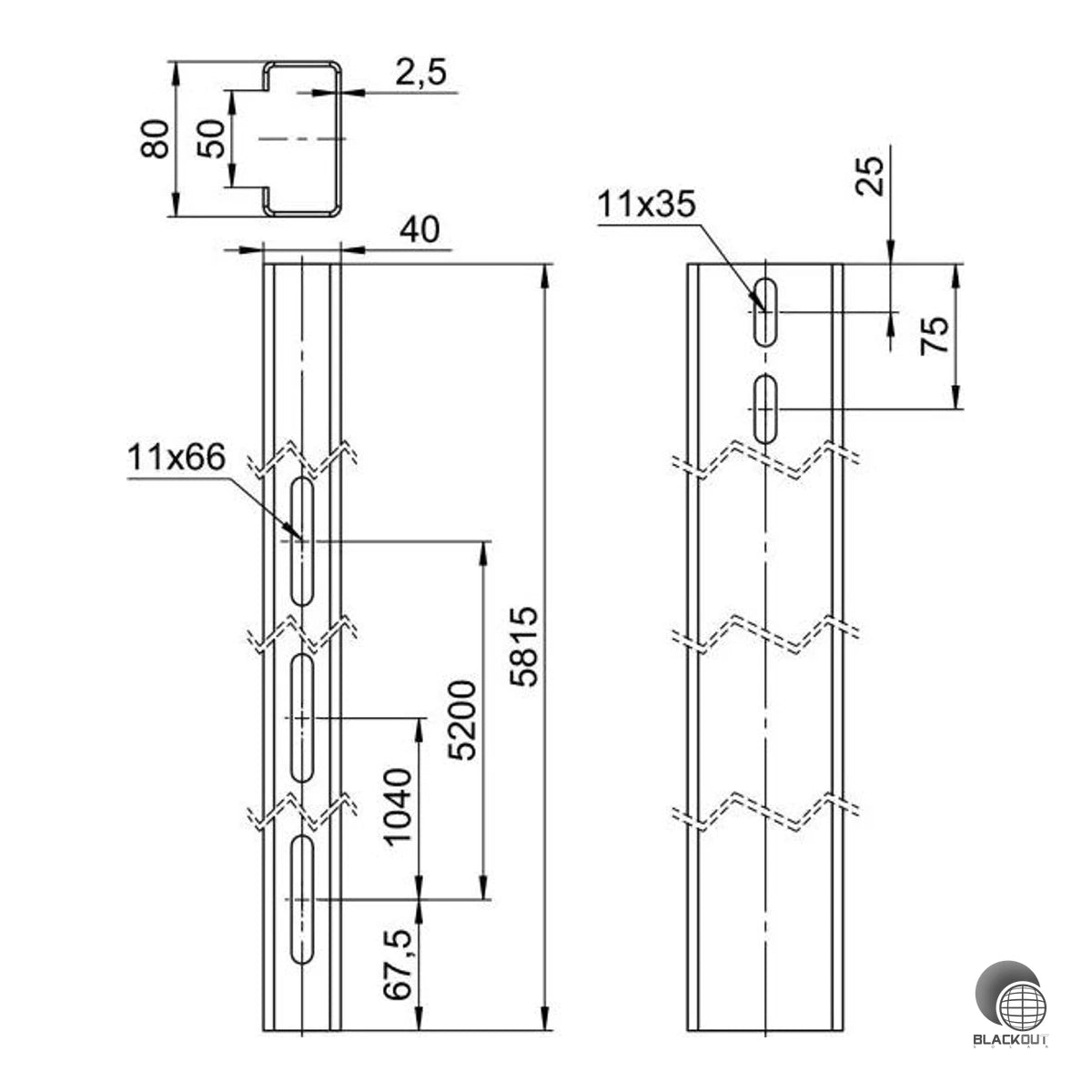 OBO Bettermann Trägerprofil Freiflächensystem 40×80×5815 mm