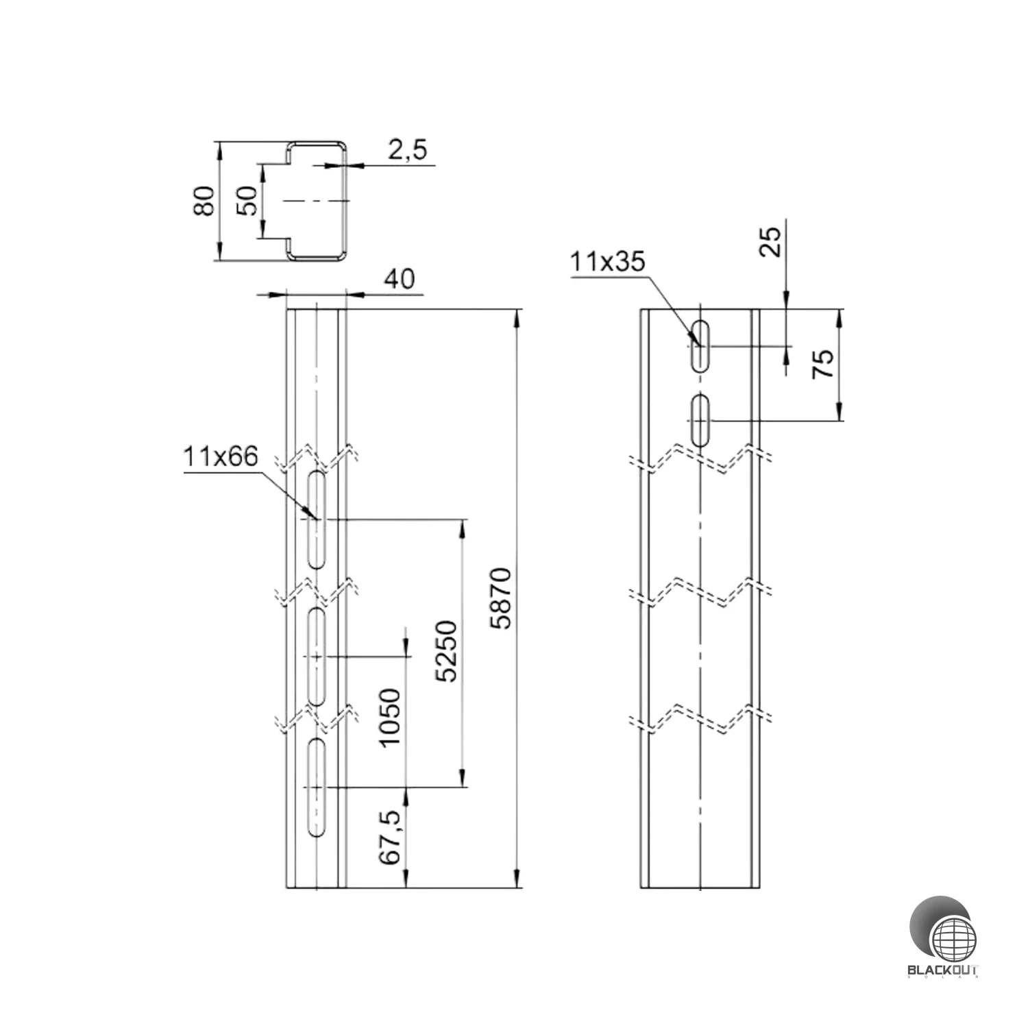 OBO Bettermann Trägerprofil Freiflächensystem 40×80×5870 mm