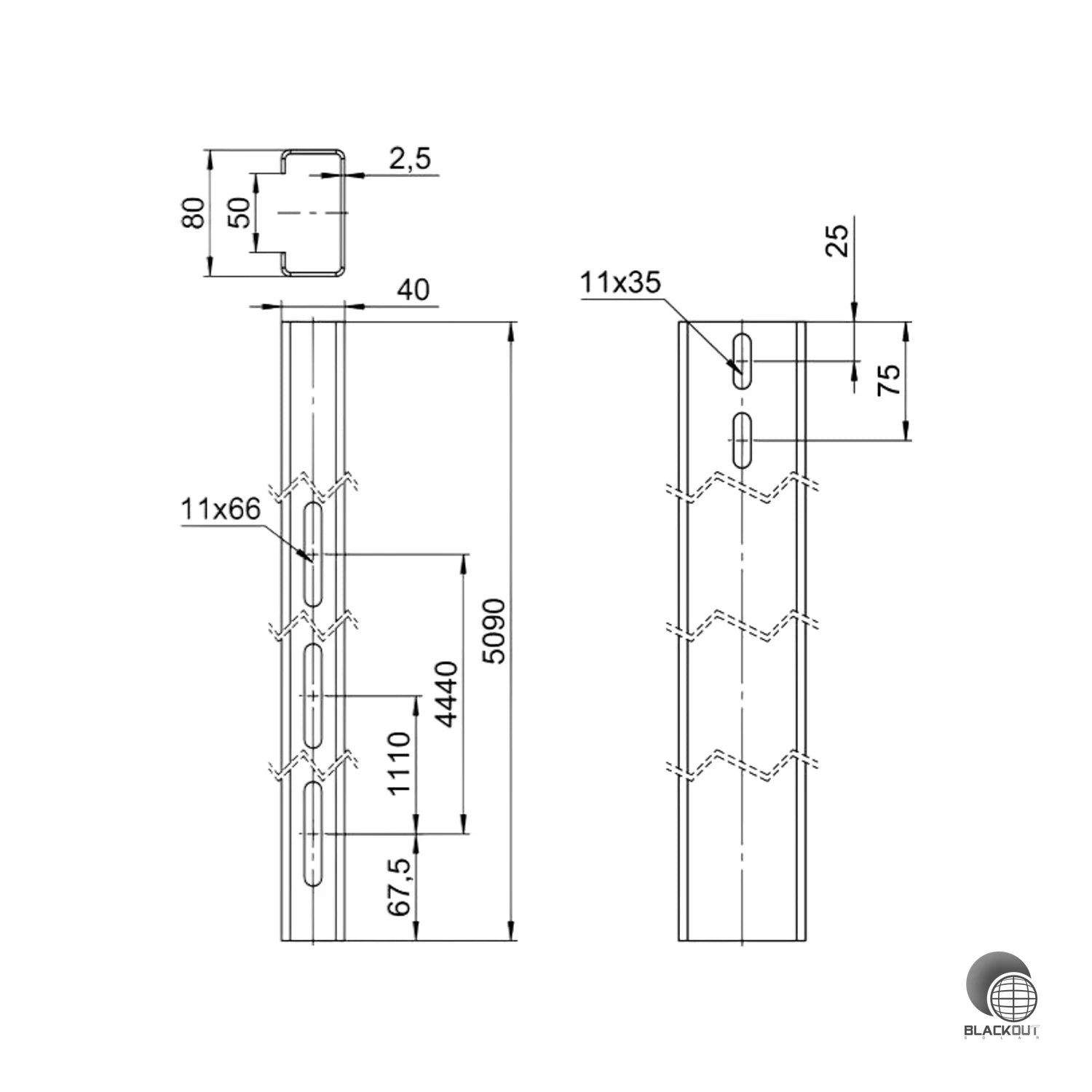 OBO Bettermann Trägerprofil Freiflächensystem 40×80×5090mm