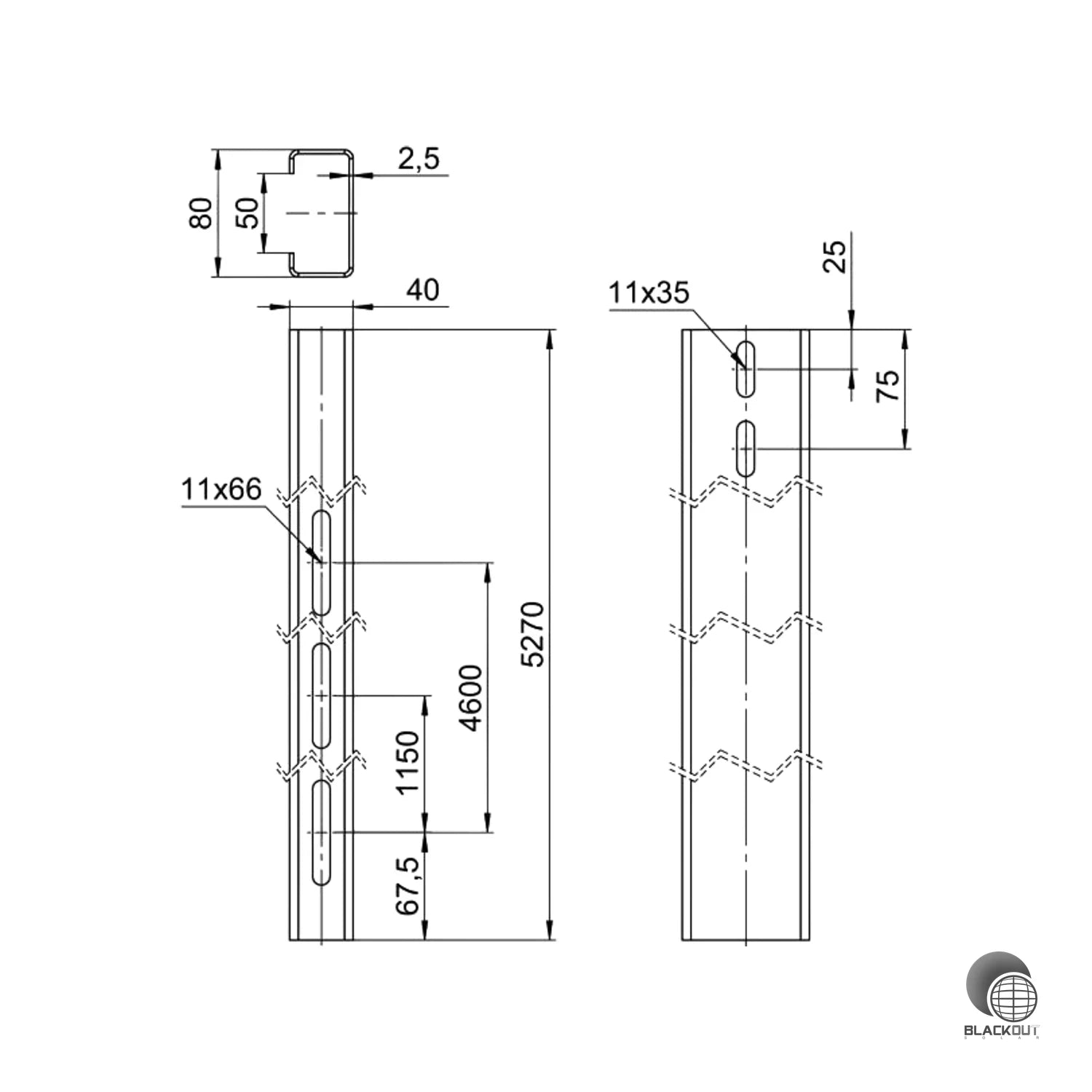 OBO Bettermann Trägerprofil Freiflächensystem 40×80×5270 mm