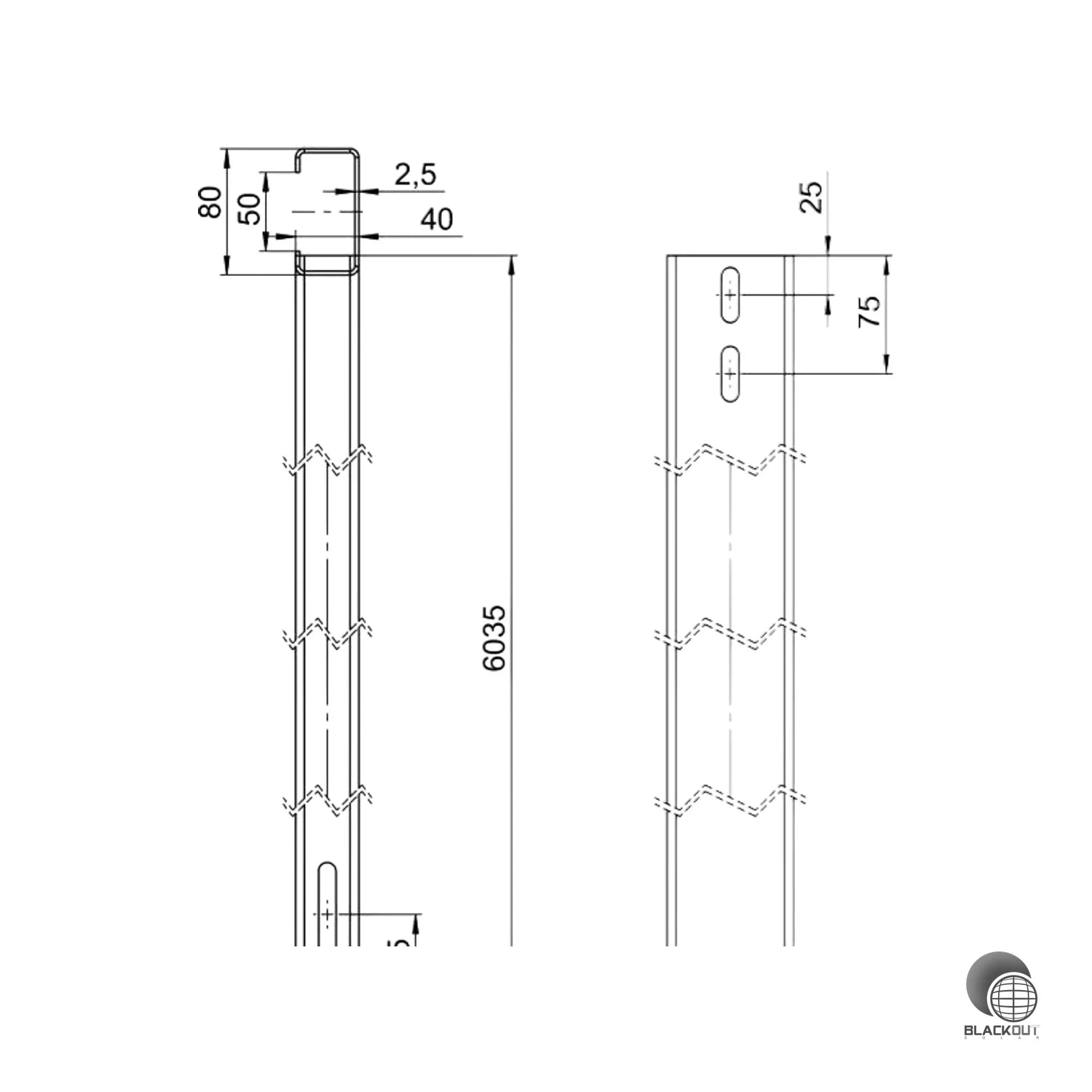 OBO Bettermann Trägerprofil Freiflächensystem 40×80×6035 mm
