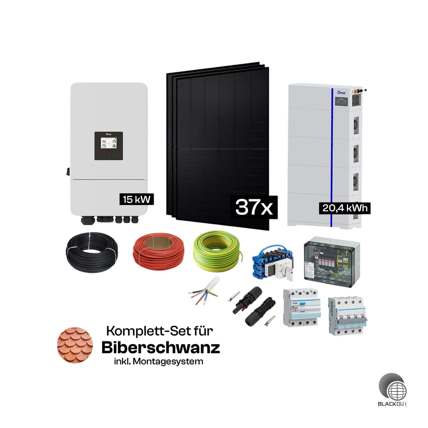 Solar-Komplettpaket Biberschwanz Deckung – 24 oder 37 Module – Deye Hybrid 2