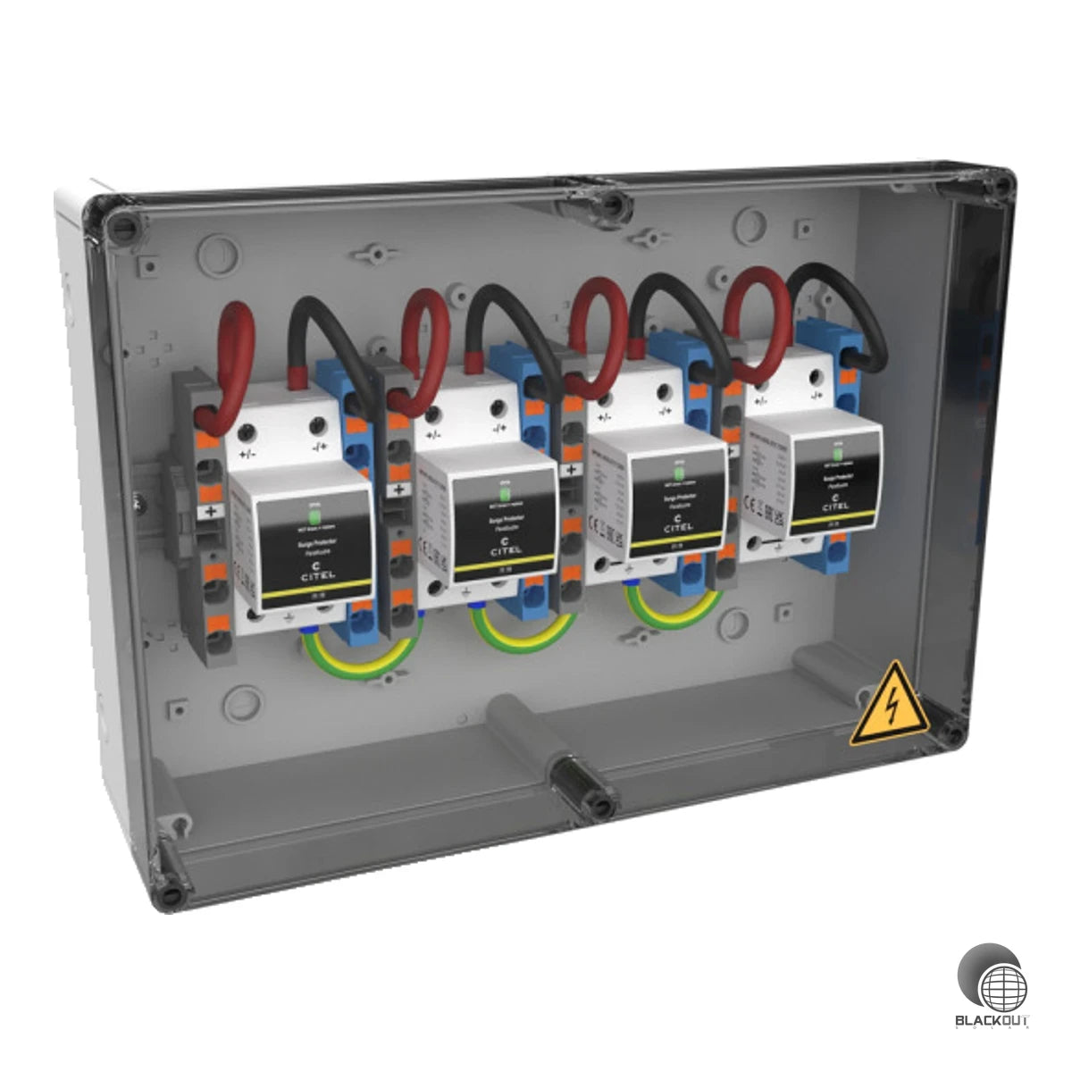 Kompakter PV-Generatoranschlusskasten der XS-Serie mit integriertem Kombiableiter Typ 1+2+3 und patentierter CTC-Technology für zuverlässigen Überspannungsschutz in PV-Anlagen bis 1000 VDC.