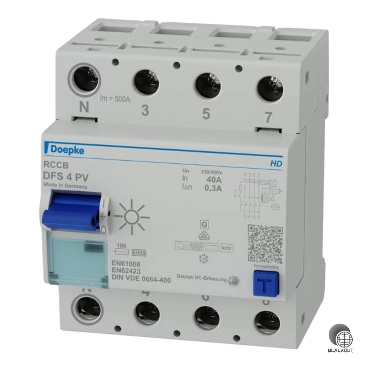 Allstromsensitiver FI-Schutzschalter von Doepke, speziell für Photovoltaikanlagen entwickelt. Die PV-optimierte Kurzzeitverzögerung minimiert Fehlauslösungen, die HD-Ausführung schützt zuverlässig auch in rauen Umgebungen.