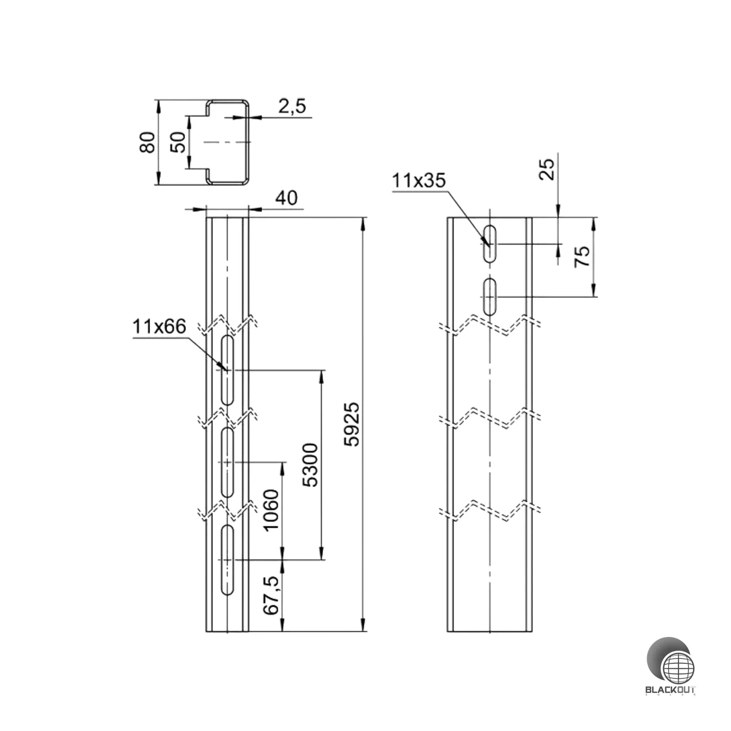 OBO Bettermann Trägerprofil Freiflächensystem 40×80mm 5925mm verzinkt