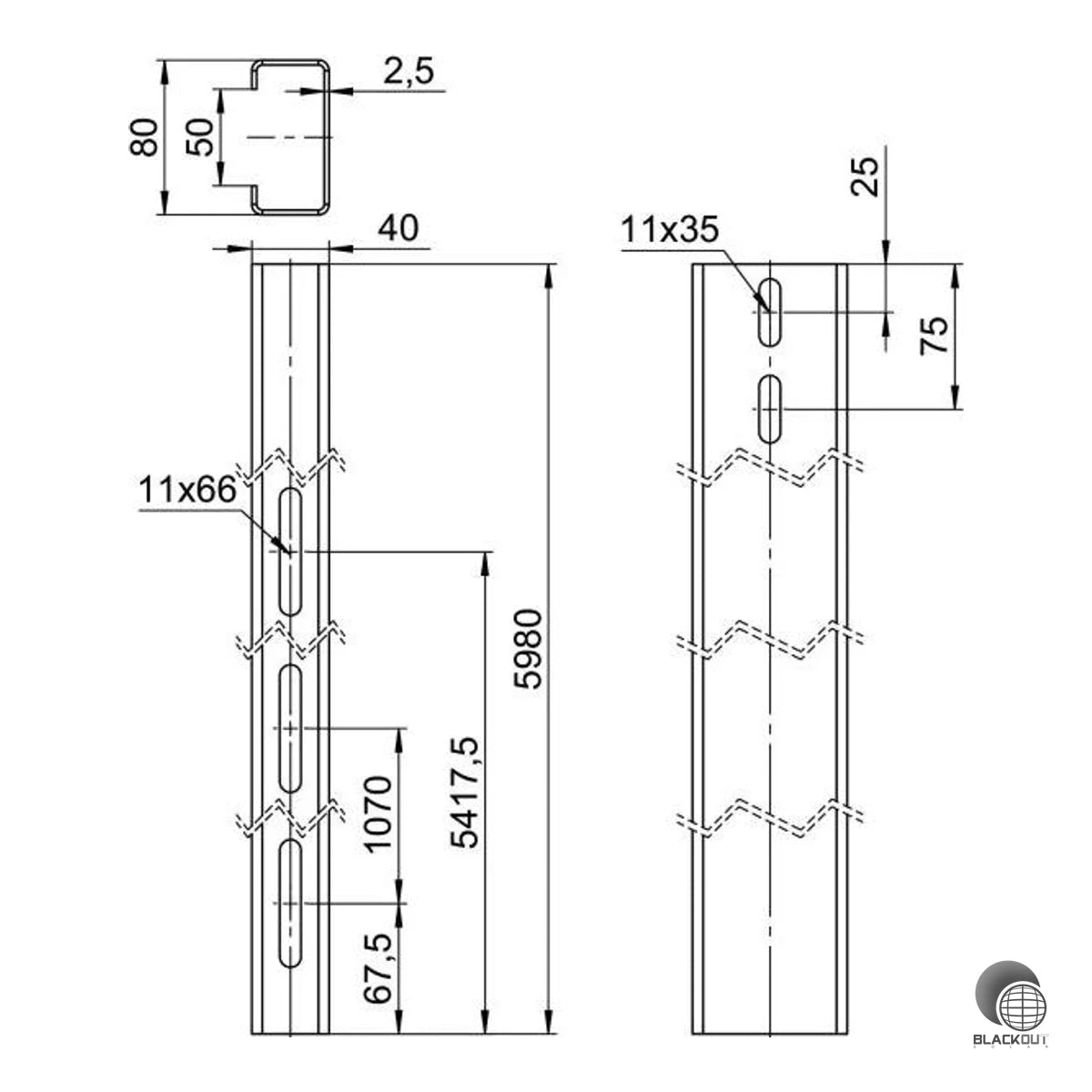 OBO Bettermann Trägerprofil Freiflächensystem 40×80mm 5980mm
