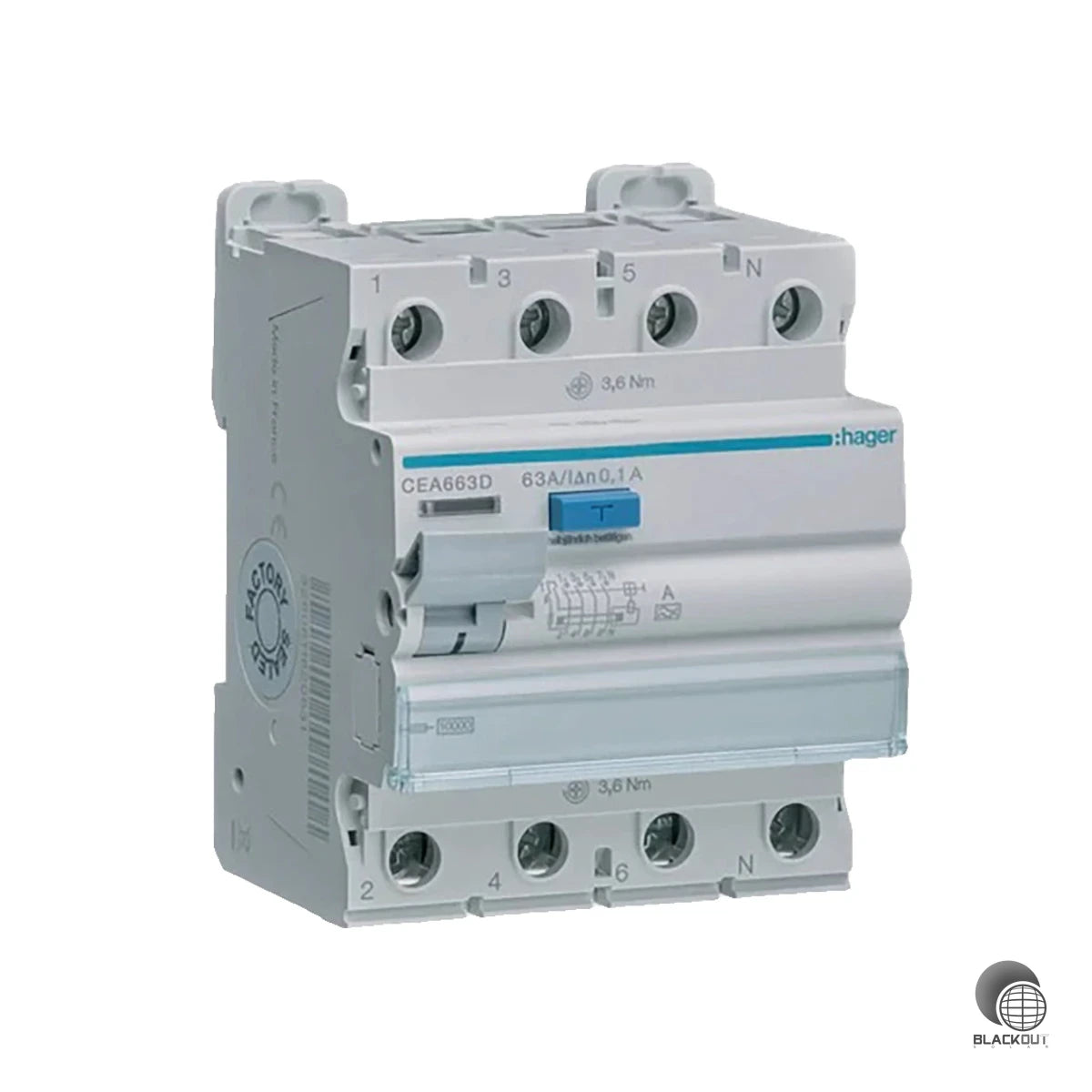 HAGER CEA663D FI-Schalter 4P 10kA 63A 100mA Typ A (B2B) 1