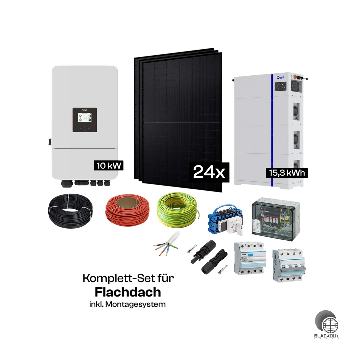 Solar-Komplettpaket Flachdach – 24 oder 37 Module – Deye Hybrid 2