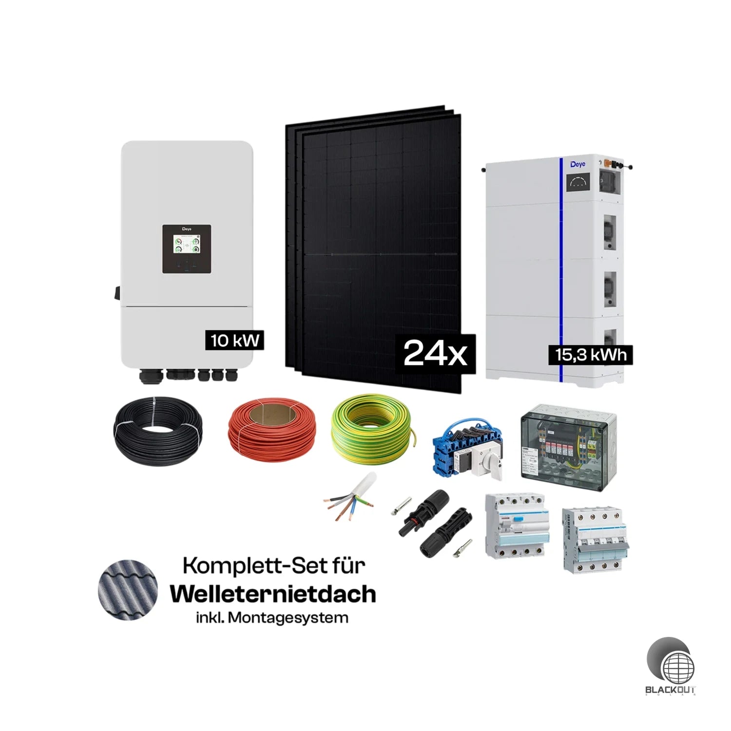 Solar-Komplettpaket Eternit oder Bitumen Dach – 24 oder 37 Module – Deye Hybrid 2